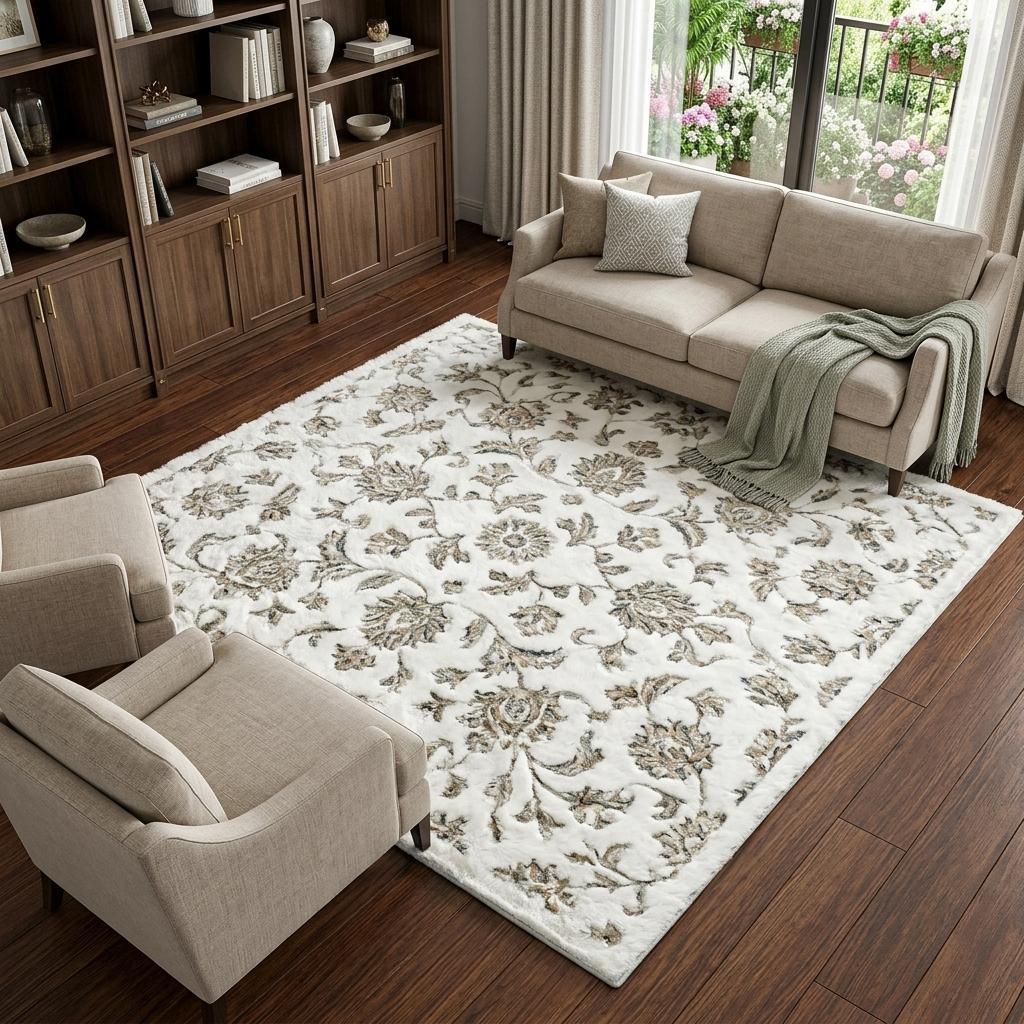 10' X 14' Gray And Ivory Floral Shag Washable Area Rug With UV Protection - HomeRoots - Flyclothing LLC