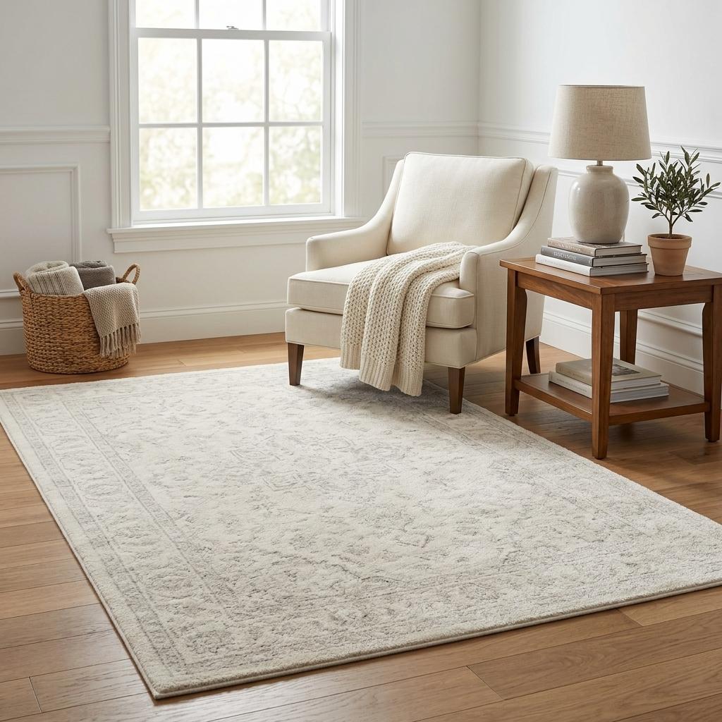 5' X 8' Ivory And Cream Floral Shag Washable Area Rug With UV Protection - HomeRoots - Flyclothing LLC