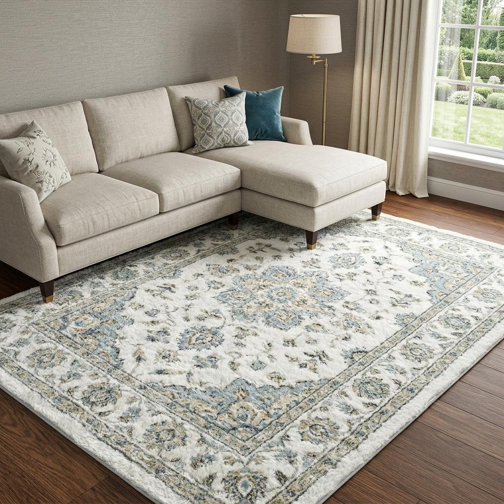 8' X 10' Ivory And Cream Floral Shag Washable Area Rug With UV Protection - HomeRoots - Flyclothing LLC
