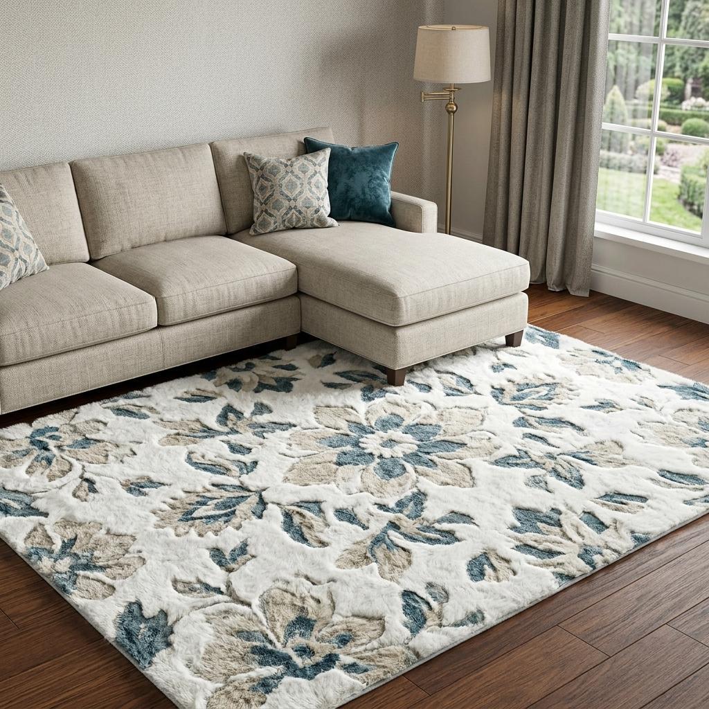9' X 12' Ivory And Cream Floral Shag Washable Area Rug With UV Protection - HomeRoots - Flyclothing LLC