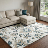 9' X 12' Ivory And Cream Floral Shag Washable Area Rug With UV Protection - HomeRoots - Flyclothing LLC