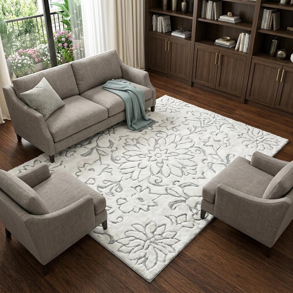 8' X 10' Mint Green And Ivory Floral Shag Washable Area Rug With UV Protection - HomeRoots - Flyclothing LLC