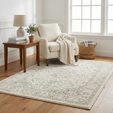 5' X 8' Navy Blue And Ivory Floral Shag Washable Area Rug With UV Protection - HomeRoots - Flyclothing LLC