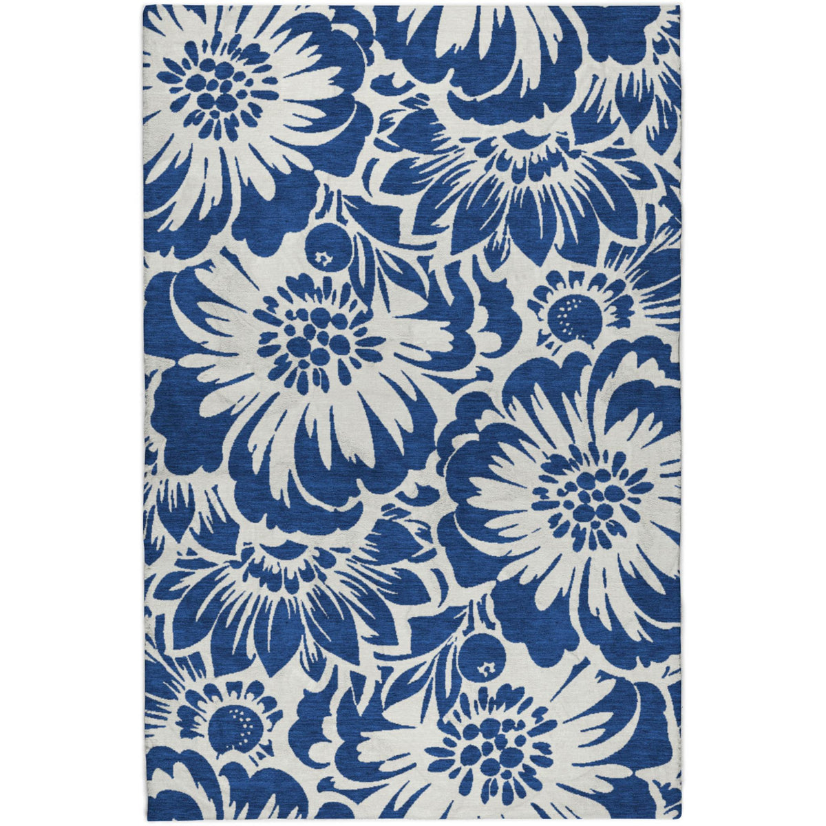 8' X 10' Navy Blue And Ivory Floral Shag Washable Area Rug With UV Protection - HomeRoots - Flyclothing LLC