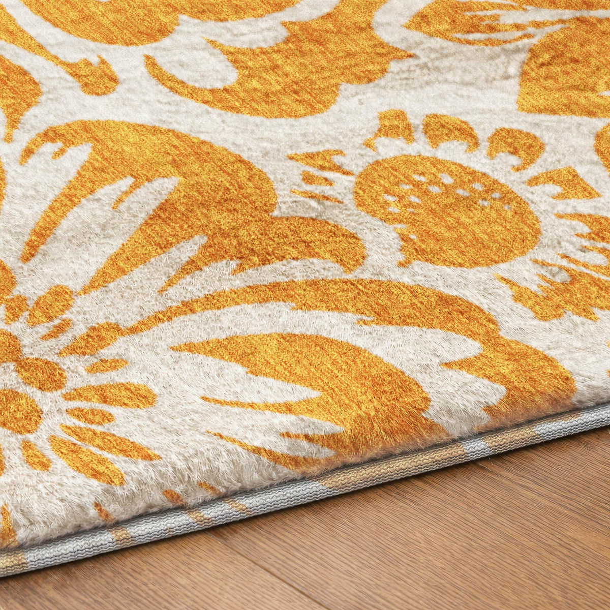 9' X 12' Orange And Ivory Floral Shag Washable Area Rug With UV Protection - HomeRoots - Flyclothing LLC