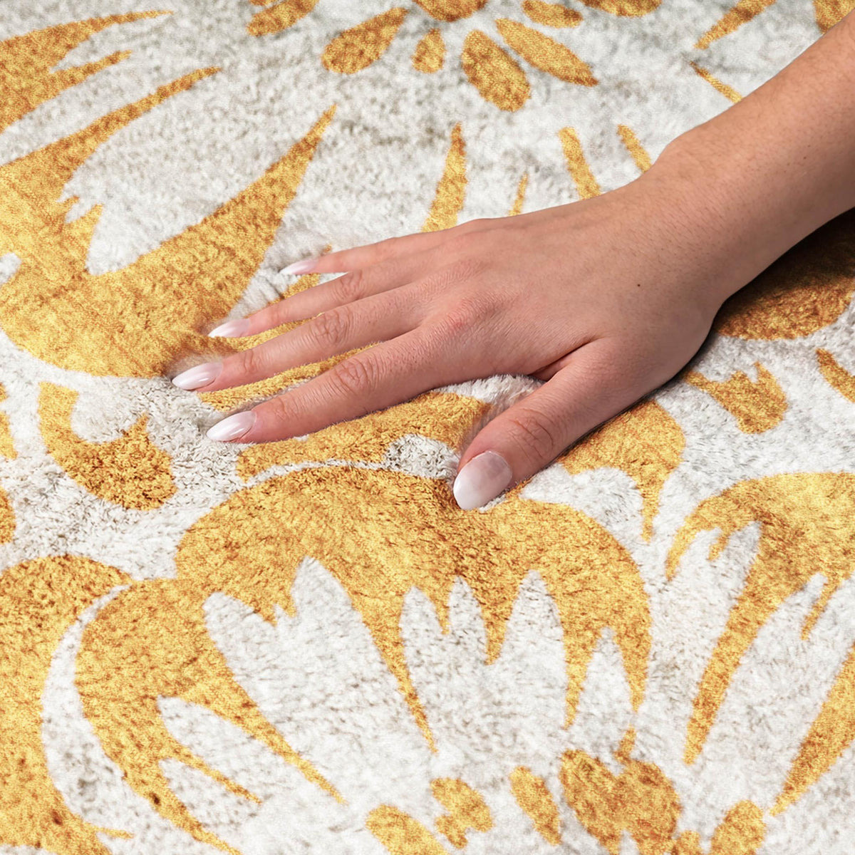 9' X 12' Orange And Ivory Floral Shag Washable Area Rug With UV Protection - HomeRoots - Flyclothing LLC