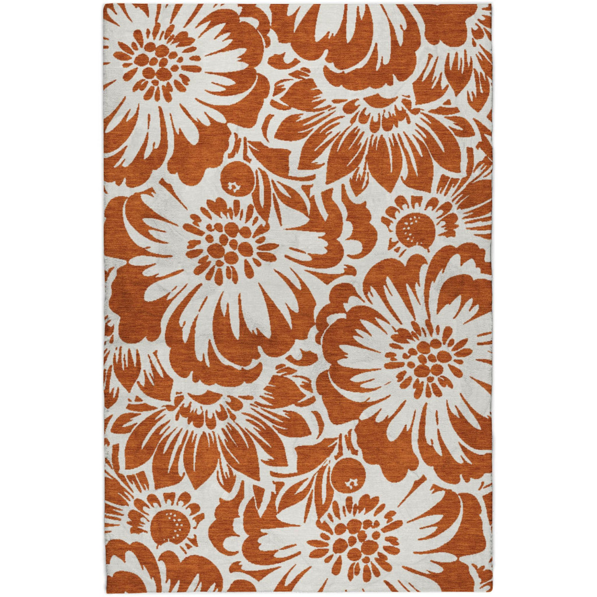 5' X 8' Orange And Ivory Floral Shag Washable Area Rug With UV Protection - HomeRoots - Flyclothing LLC