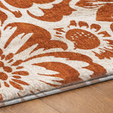 5' X 8' Orange And Ivory Floral Shag Washable Area Rug With UV Protection - HomeRoots - Flyclothing LLC