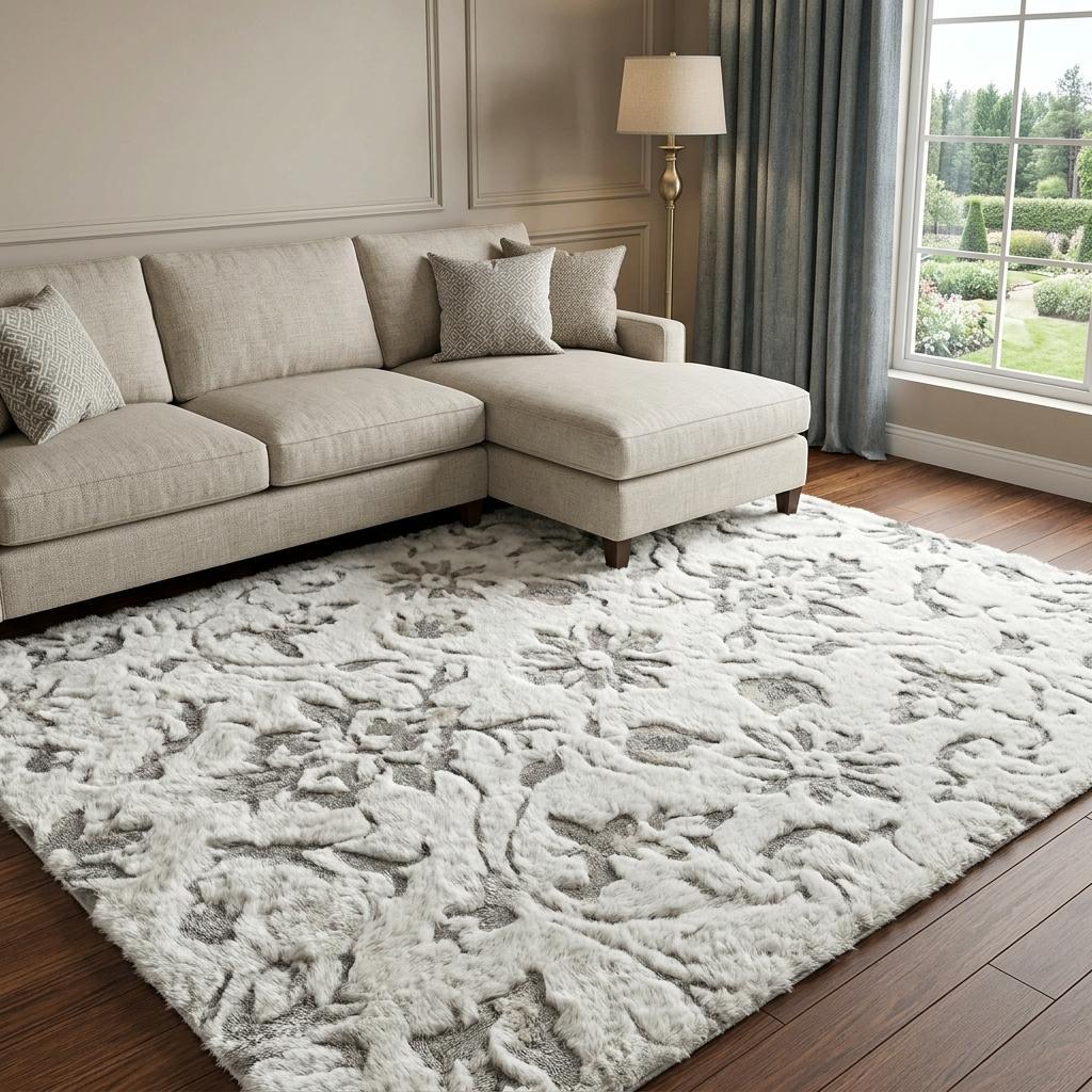 10' X 14' Orange And Ivory Floral Shag Washable Area Rug With UV Protection - HomeRoots - Flyclothing LLC