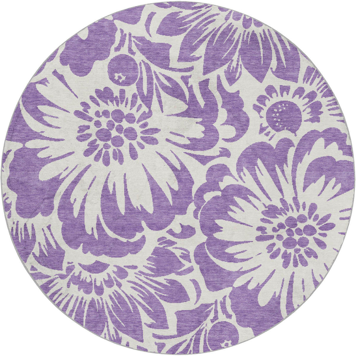 8' Purple And Ivory Floral Shag Washable Round Rug With UV Protection - HomeRoots - Flyclothing LLC