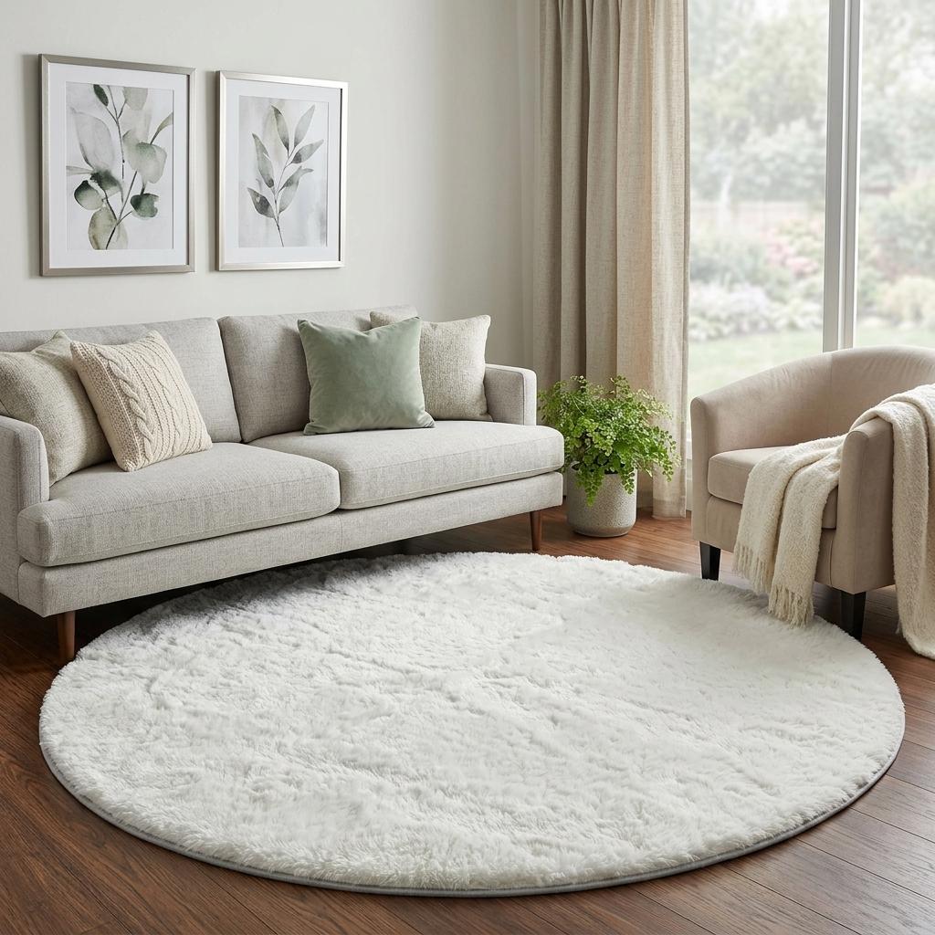 8' Purple And Ivory Floral Shag Washable Round Rug With UV Protection - HomeRoots - Flyclothing LLC