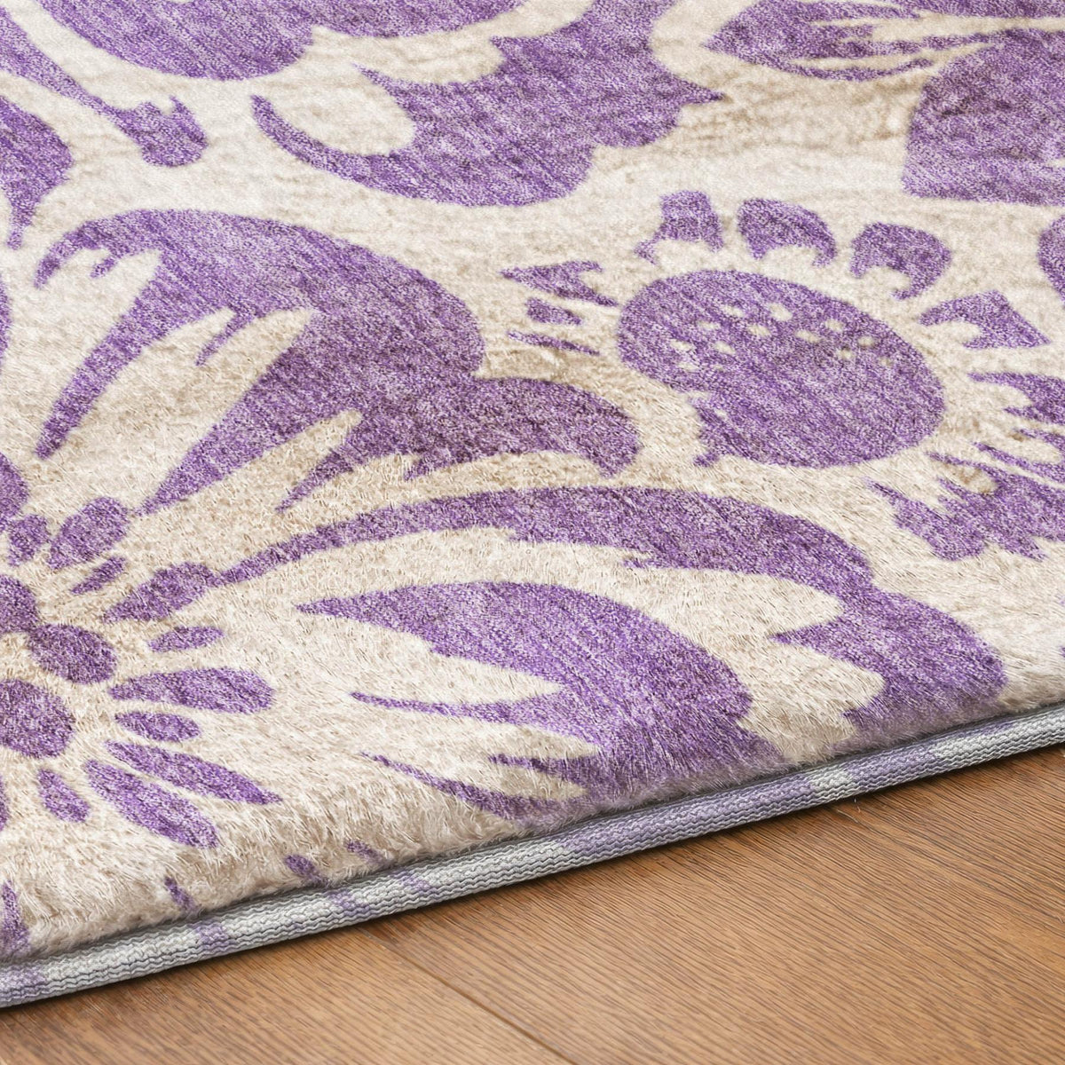 9' X 12' Purple And Ivory Floral Shag Washable Area Rug With UV Protection - HomeRoots - Flyclothing LLC