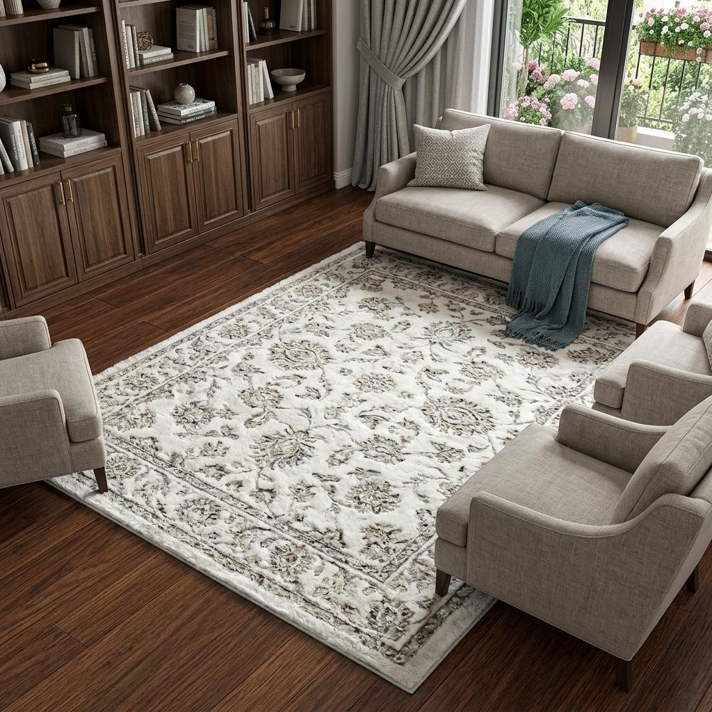 9' X 12' Purple And Ivory Floral Shag Washable Area Rug With UV Protection - HomeRoots - Flyclothing LLC