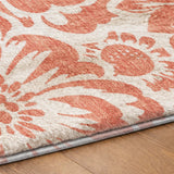 5' X 8' Salmon And Ivory Floral Shag Washable Area Rug With UV Protection - HomeRoots - Flyclothing LLC