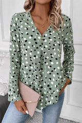 Printed V-Neck Long Sleeve Blouse - Trendsi - Flyclothing LLC