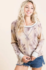 BiBi Tie Dye Terry Pull Over With Contrast Stitching - Trendsi - Flyclothing LLC
