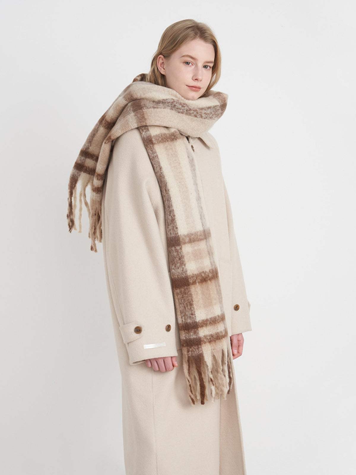 Fringe Plaid Polyester Scarf - Trendsi - Flyclothing LLC