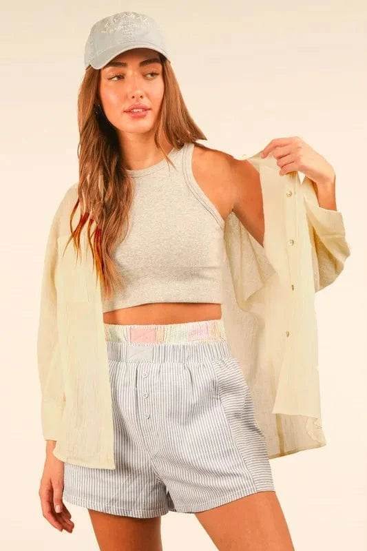 VERY J Dolman Sleeve Button Down Gauze Shirt - Trendsi