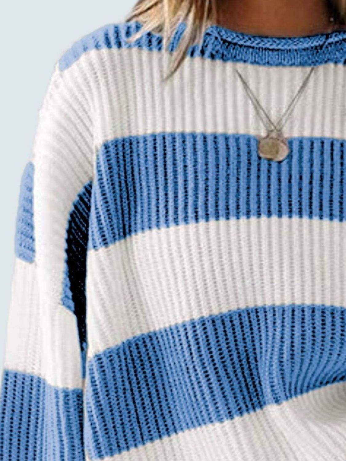 Round Neck Long Sleeve Sweater - Trendsi - Flyclothing LLC