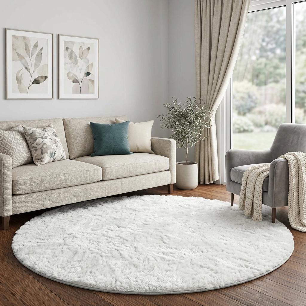 8' Taupe And Ivory Floral Shag Washable Round Rug With UV Protection - HomeRoots - Flyclothing LLC