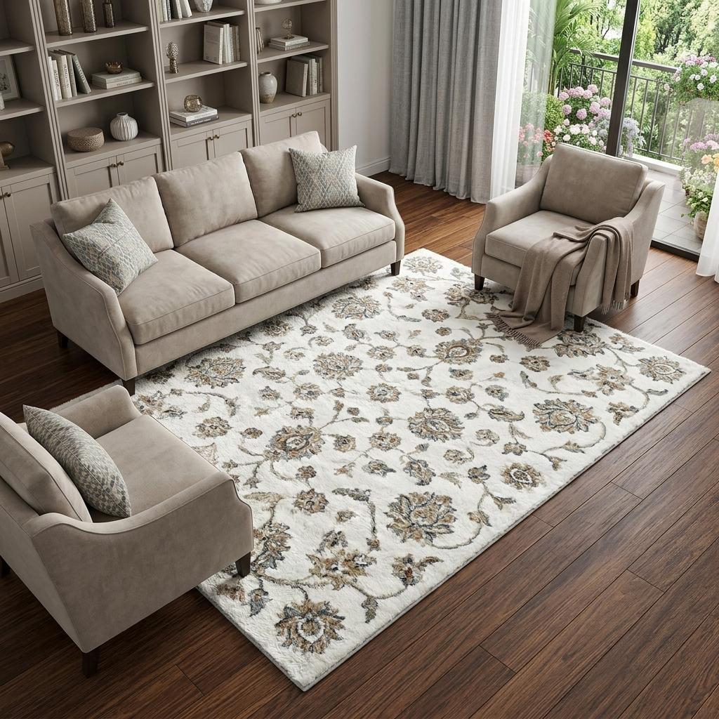 10' X 14' Taupe And Ivory Floral Shag Washable Area Rug With UV Protection - HomeRoots - Flyclothing LLC