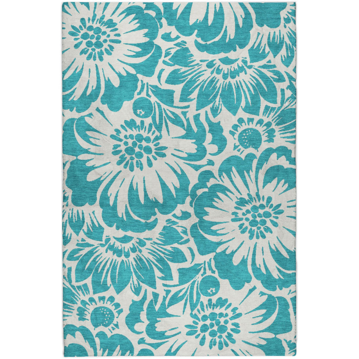 3' X 5' Teal And Ivory Floral Shag Washable Area Rug With UV Protection - HomeRoots - Flyclothing LLC