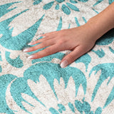 3' X 5' Teal And Ivory Floral Shag Washable Area Rug With UV Protection - HomeRoots - Flyclothing LLC