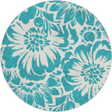 8' Teal And Ivory Floral Shag Washable Round Rug With UV Protection - HomeRoots - Flyclothing LLC