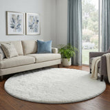 8' Teal And Ivory Floral Shag Washable Round Rug With UV Protection - HomeRoots - Flyclothing LLC
