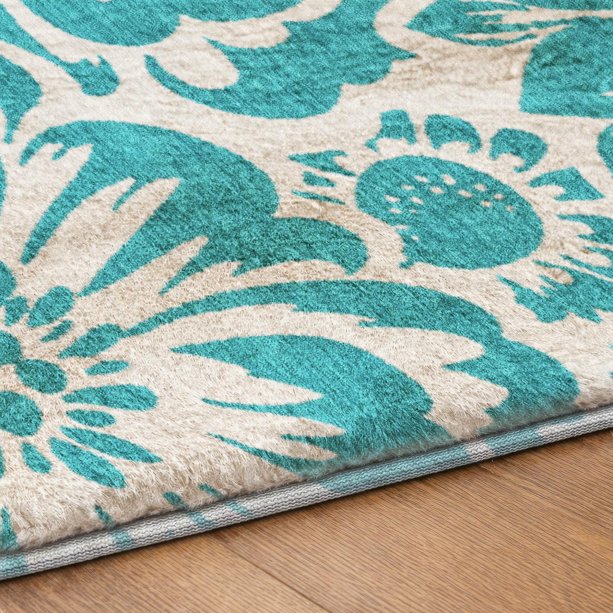 8' X 10' Teal And Ivory Floral Shag Washable Area Rug With UV Protection - HomeRoots - Flyclothing LLC