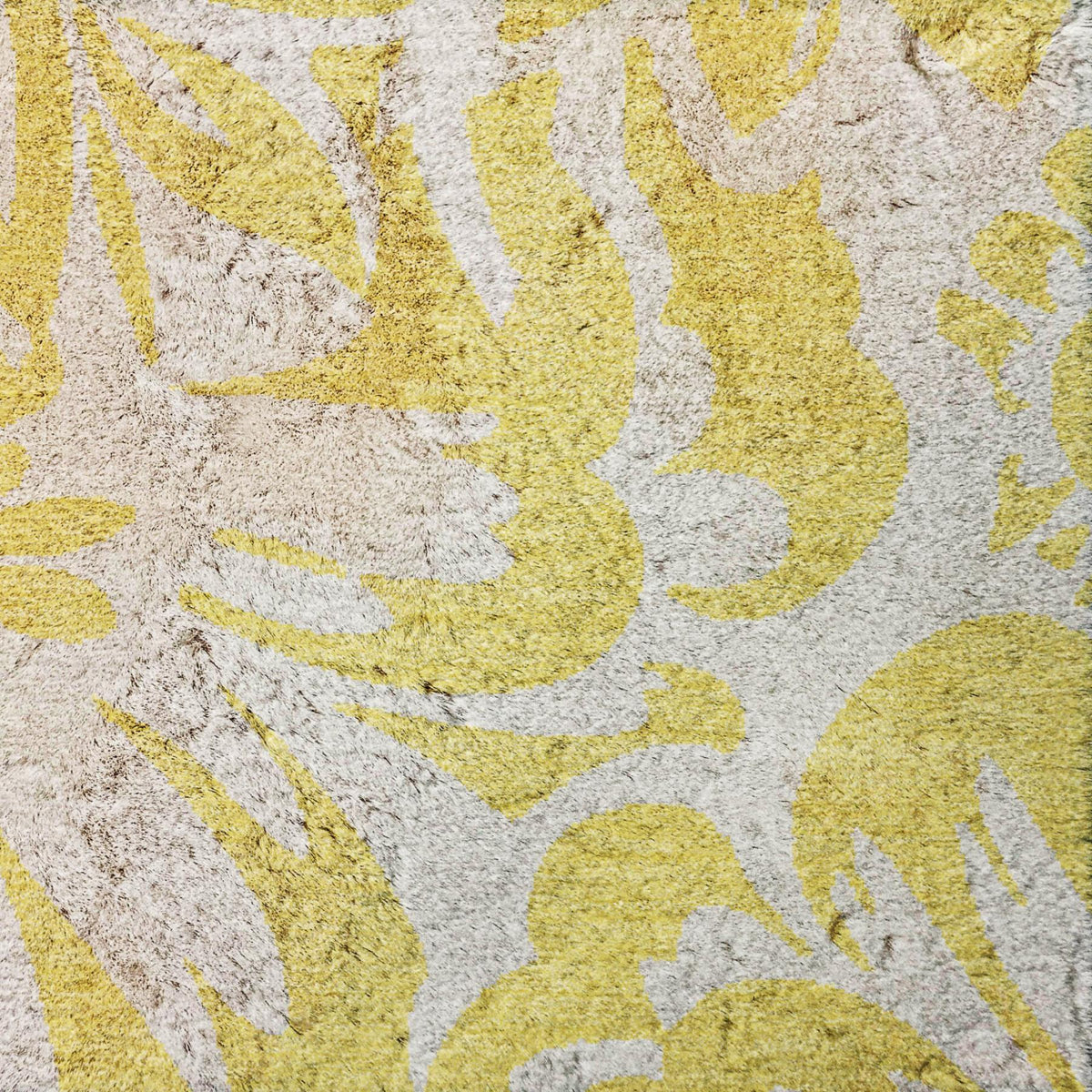 8' Yellow And Ivory Floral Shag Washable Round Rug With UV Protection - HomeRoots - Flyclothing LLC