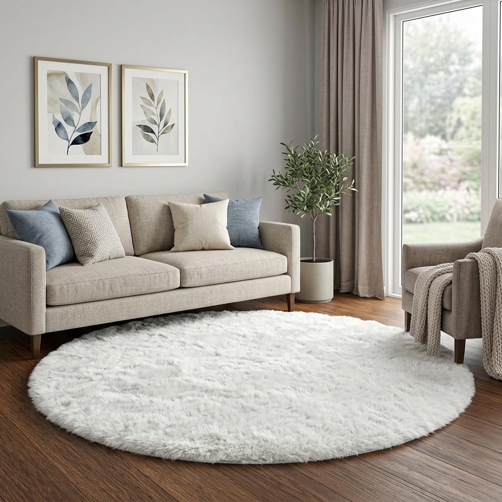 8' Yellow And Ivory Floral Shag Washable Round Rug With UV Protection - HomeRoots - Flyclothing LLC