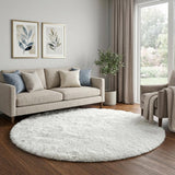 8' Yellow And Ivory Floral Shag Washable Round Rug With UV Protection - HomeRoots - Flyclothing LLC