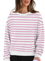 Lovelet Striped Round Neck Long Sleeve Sweatshirt - Trendsi