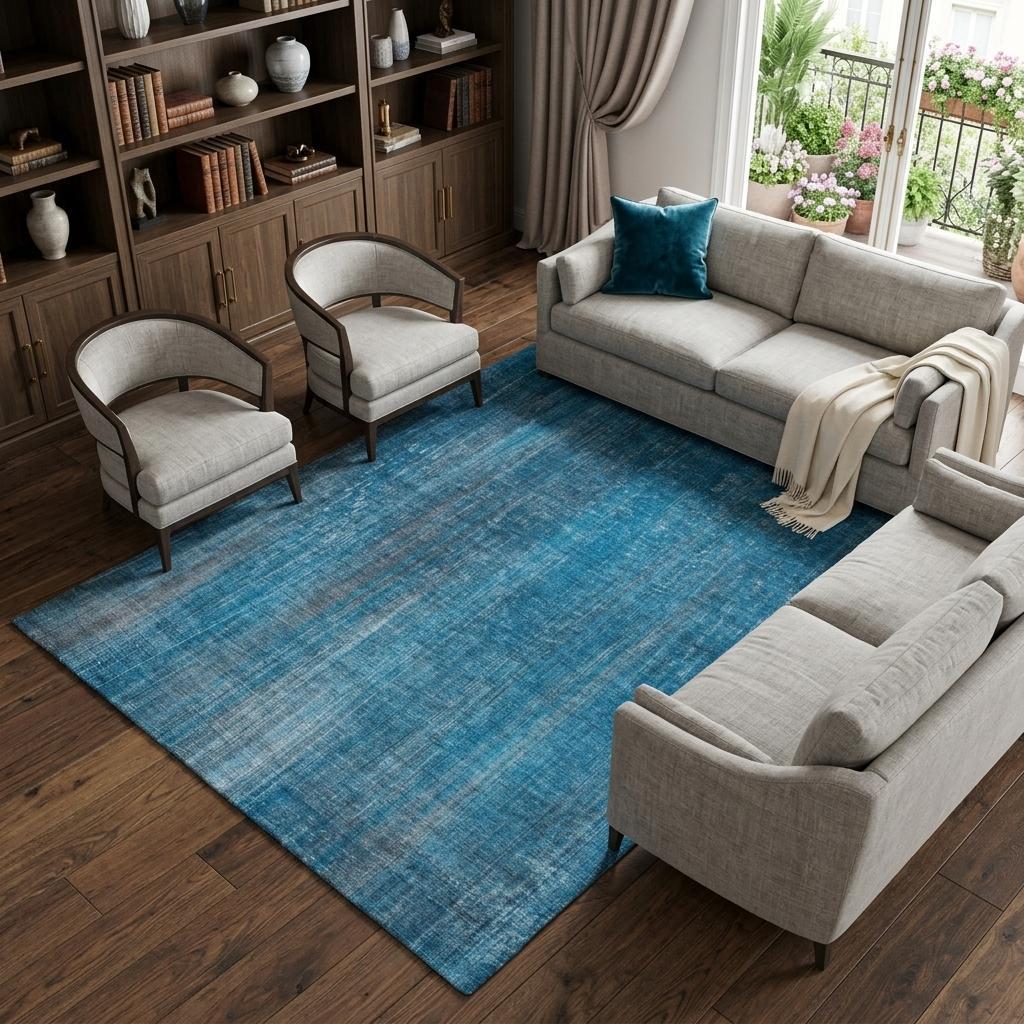 9' X 12' Blue And Gray Striped Shag Washable Area Rug With UV Protection - HomeRoots - Flyclothing LLC