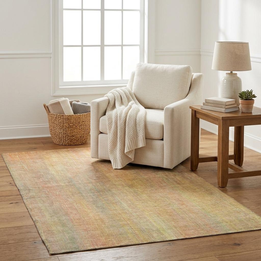 5' X 8' Blush And Gold Striped Shag Washable Area Rug With UV Protection - HomeRoots - Flyclothing LLC