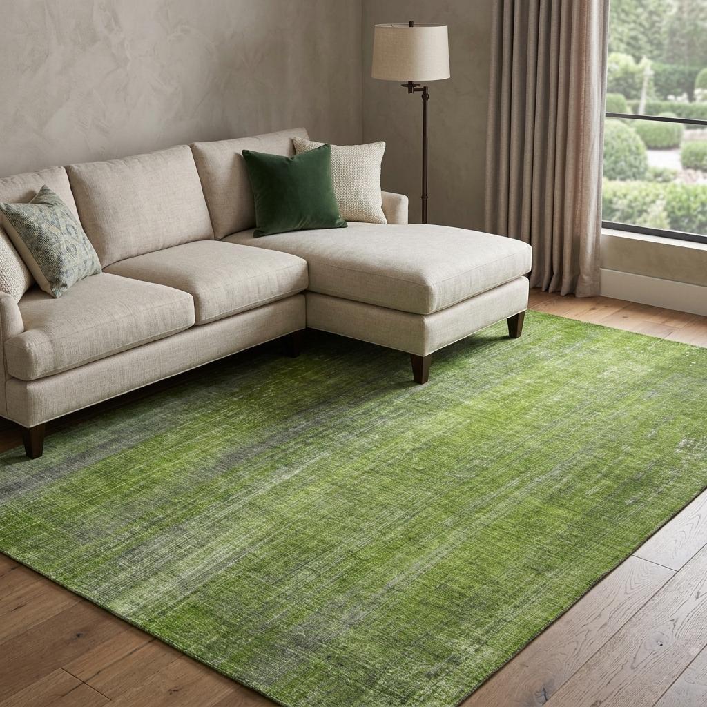 10' X 14' Green And Gray Striped Shag Washable Area Rug With UV Protection - HomeRoots - Flyclothing LLC