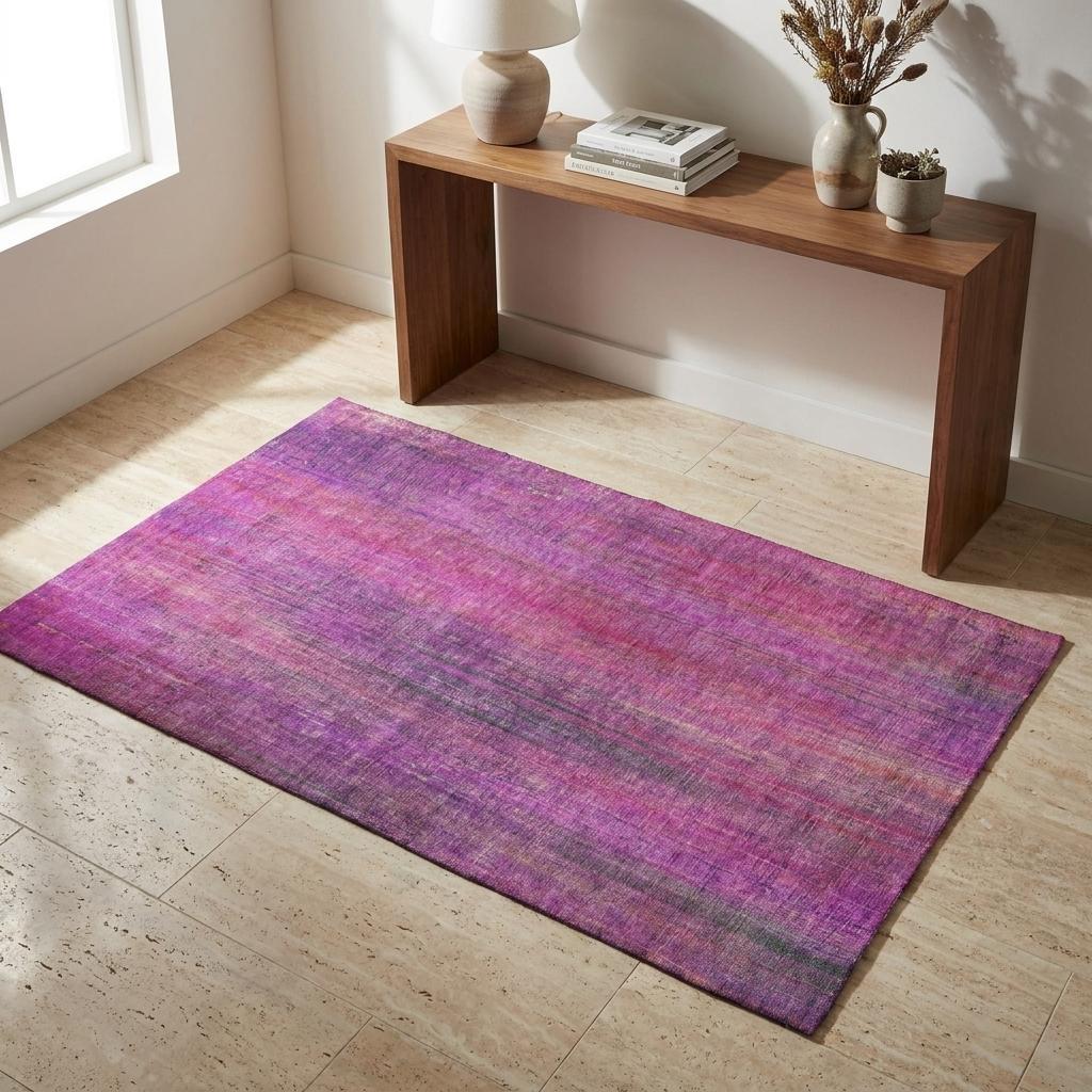 3' X 5' Lilac And Purple Striped Shag Washable Area Rug With UV Protection - HomeRoots - Flyclothing LLC