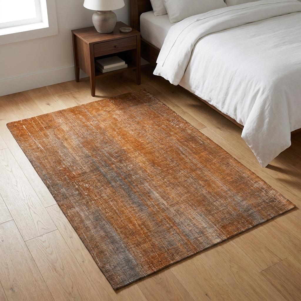 3' X 5' Orange And Gray Striped Shag Washable Area Rug With UV Protection - HomeRoots - Flyclothing LLC
