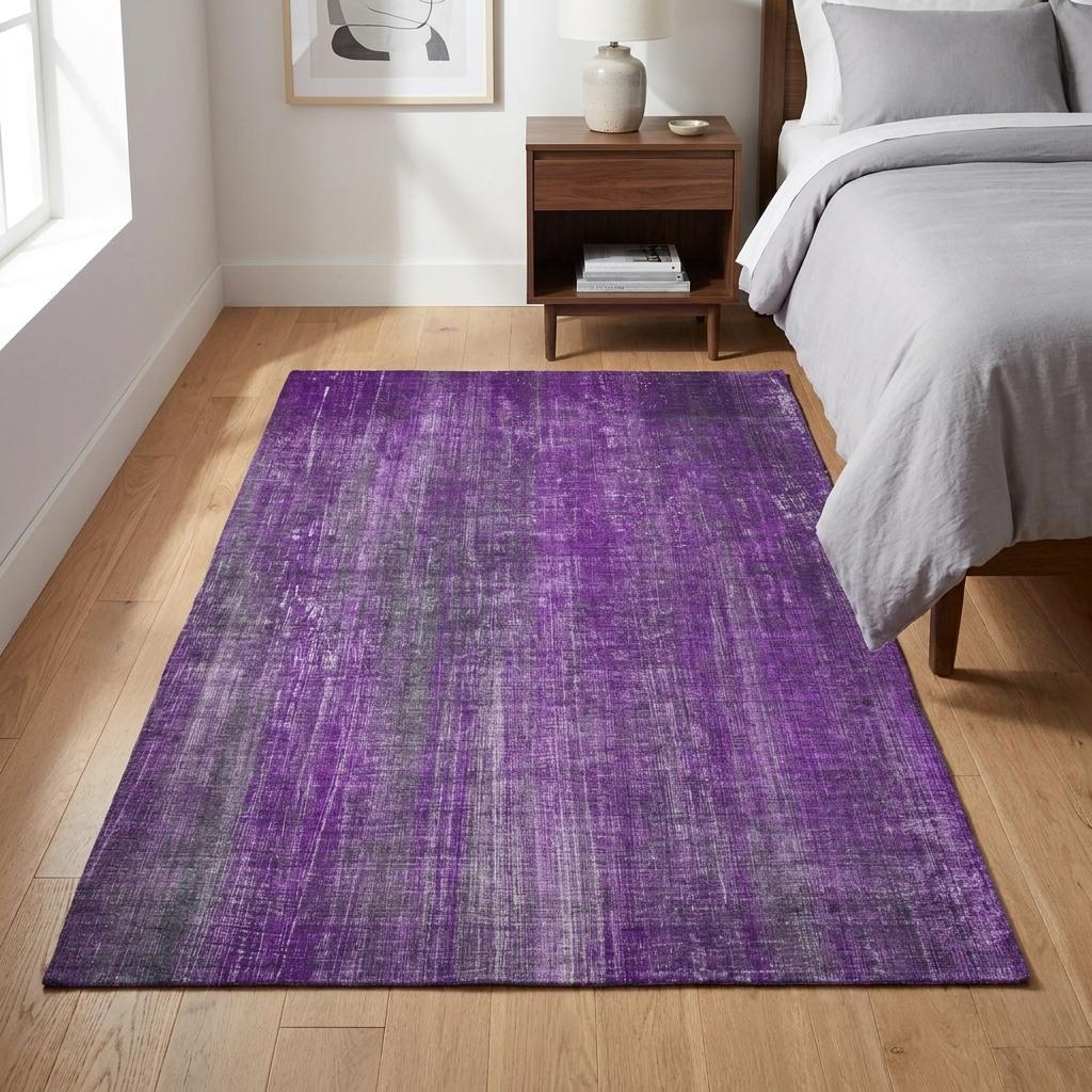 3' X 5' Purple And Gray Striped Shag Washable Area Rug With UV Protection - HomeRoots - Flyclothing LLC