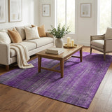 5' X 8' Purple And Gray Striped Shag Washable Area Rug With UV Protection - HomeRoots - Flyclothing LLC