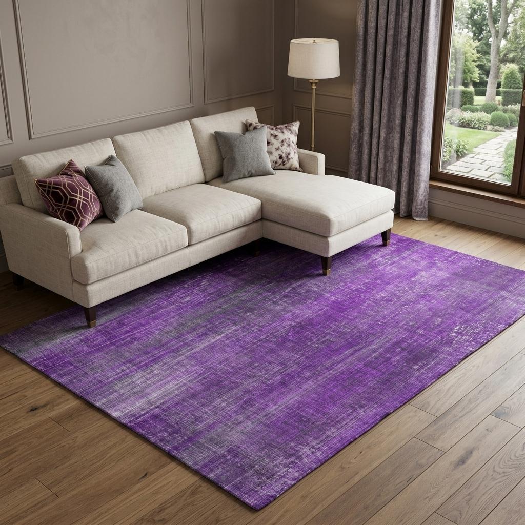 8' X 10' Purple And Gray Striped Shag Washable Area Rug With UV Protection - HomeRoots - Flyclothing LLC