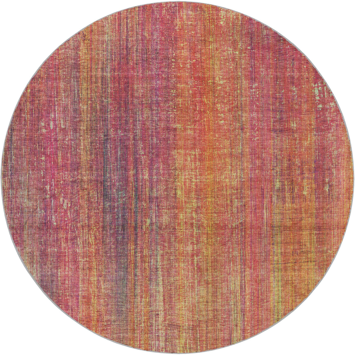 8' Red And Gold Striped Shag Washable Round Rug With UV Protection - HomeRoots - Flyclothing LLC