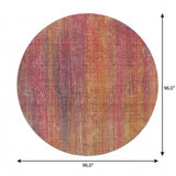 8' Red And Gold Striped Shag Washable Round Rug With UV Protection - HomeRoots - Flyclothing LLC