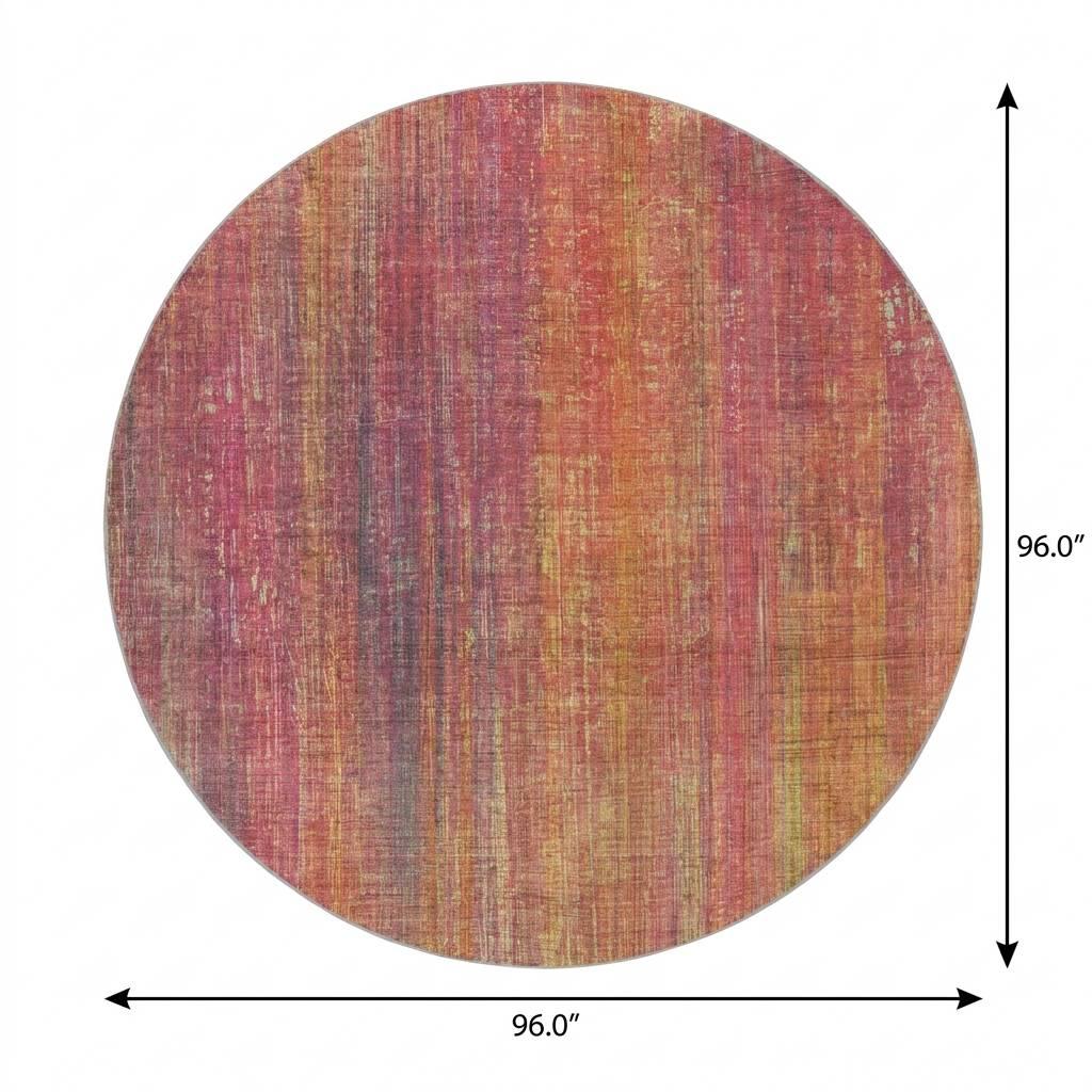 8' Red And Gold Striped Shag Washable Round Rug With UV Protection - HomeRoots - Flyclothing LLC