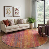 8' Red And Gold Striped Shag Washable Round Rug With UV Protection - HomeRoots - Flyclothing LLC