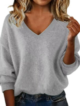 Full Size V-Neck Dropped Shoulder Sweater Plus Size - Trendsi - Flyclothing LLC