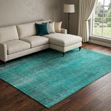 10' X 14' Teal And Gray Striped Shag Washable Area Rug With UV Protection - HomeRoots - Flyclothing LLC