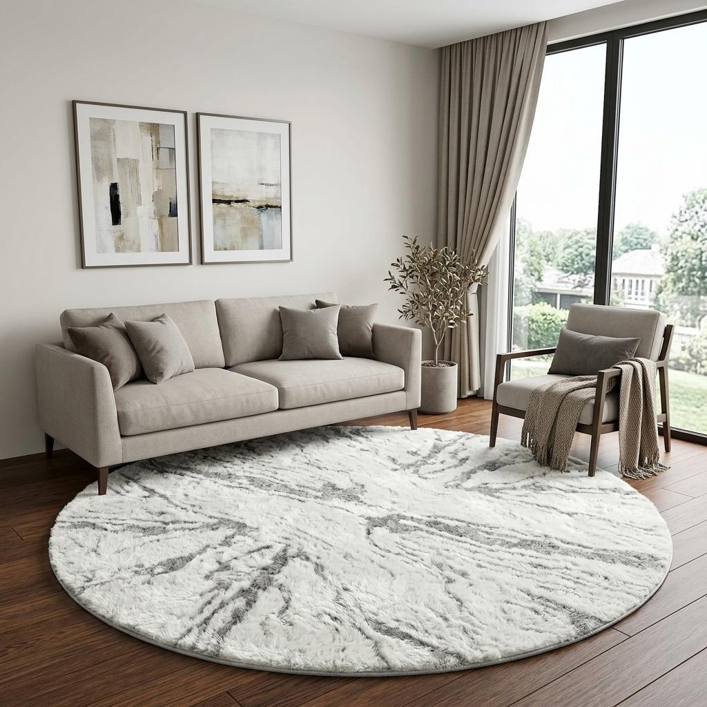 8' Green And Ivory Abstract Shag Washable Round Rug With UV Protection - HomeRoots - Flyclothing LLC