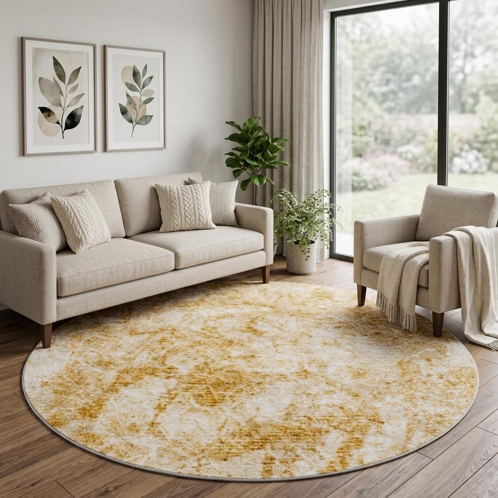 8' Beige And Ivory Abstract Shag Washable Round Rug With UV Protection - HomeRoots - Flyclothing LLC